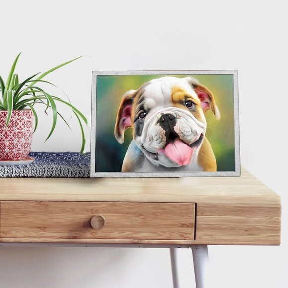 8x8 or 8x10 Bulldog Dog Portrait Best Friend Watercolor Oil Painting Art Print - Picture 3 of 7